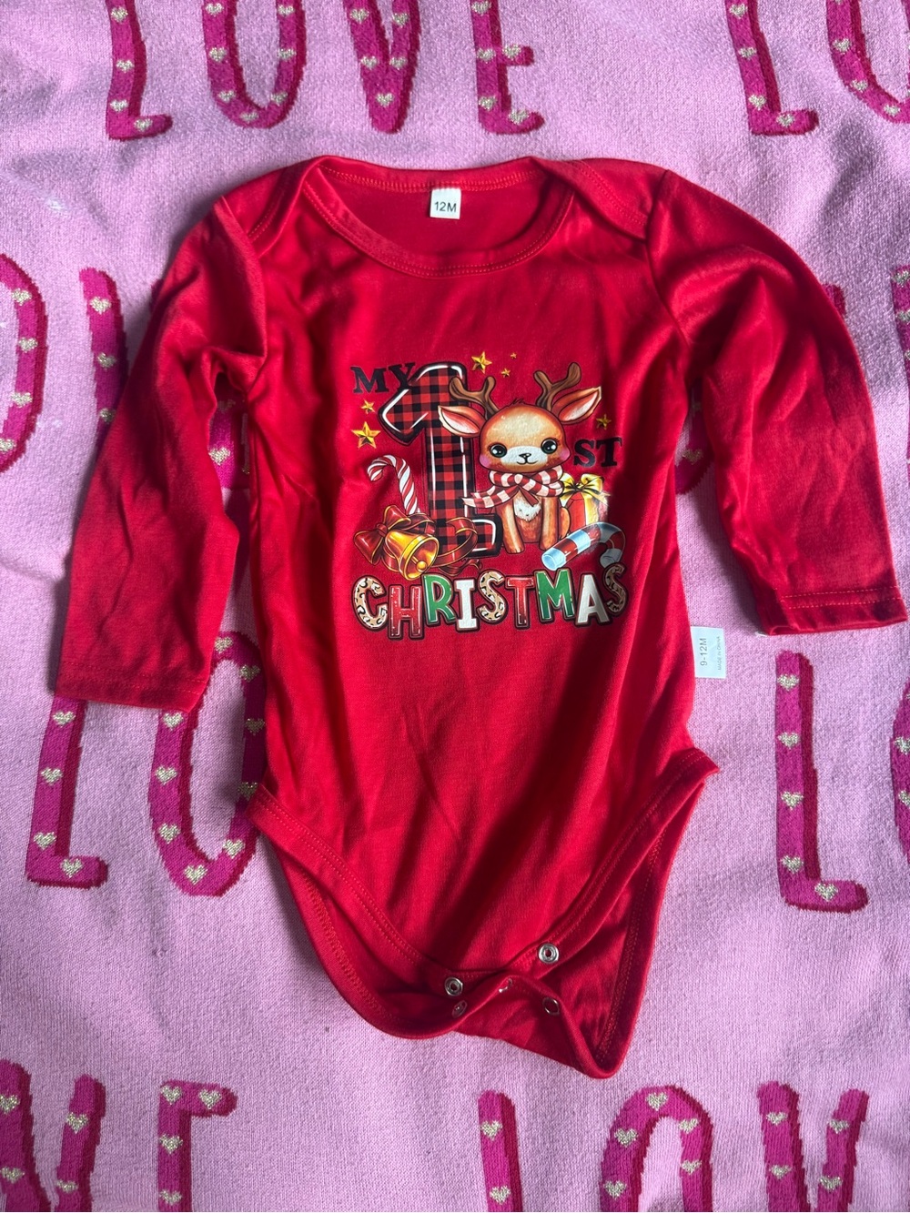 Red 'My First Christmas' Long-Sleeve Baby Bodysuit